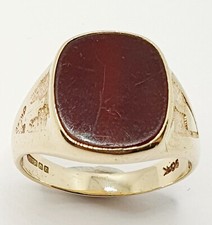 Vintage 9ct Signet Red Agate Cushion Solitaire Signet Ring Size Y