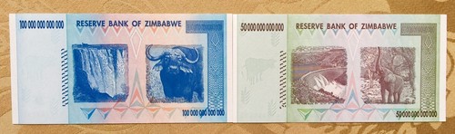 ZIMBABWE ZIM 10, 20, 50,100 TRILLION DOLLARS 2008 AA SET UV INSPECTED WITH COA - Picture 8 of 12