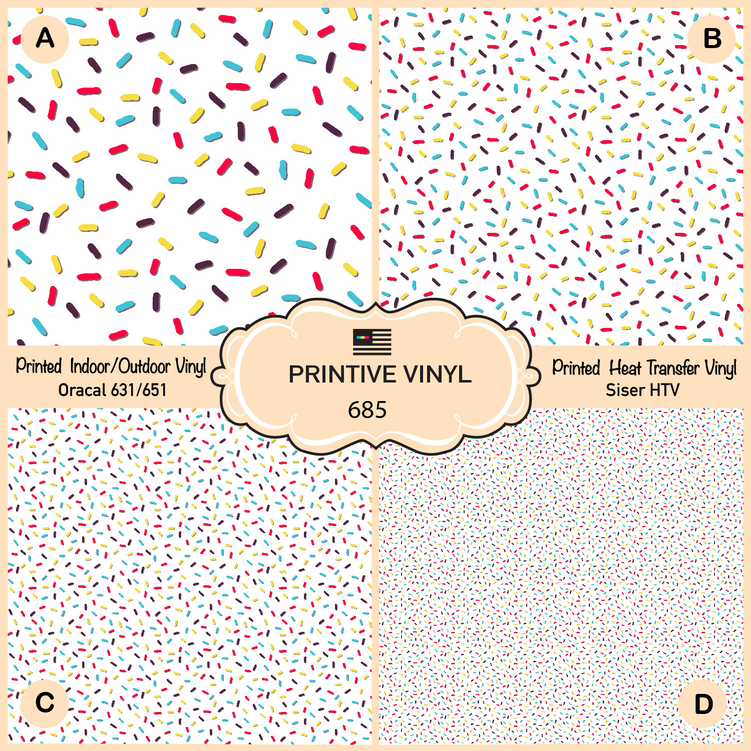 Donut's Glaze and Sprinkles Patterned Iron on, Printed HTV, Adhesive Vinyl 685