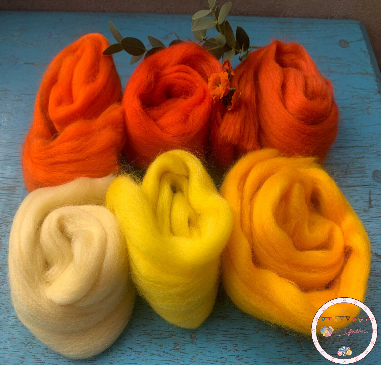 Heidifeathers® Merino Wool Tops Roving - Outstanding Oranges + Yellows, Felting