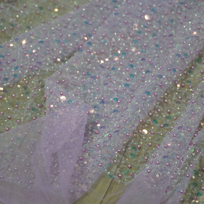 Lilac Beaded Sequin Tulle Embroidery Fabric, Lace Fabric Wedding Dresses  Couture | eBay
