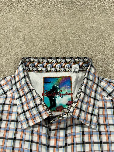 Robert Graham Shirt Mens Medium Classic Fit Skulls Flip Cuff Plaid Button Up - Picture 5 of 12