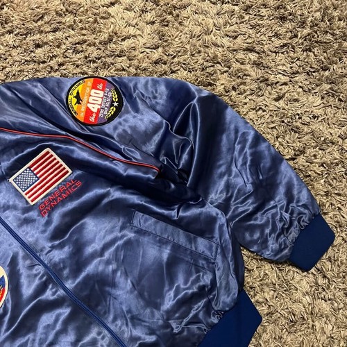 Vintage General Dynamics F-16 Fighting Falcon Satin Bomber Jacket Mens Large - Picture 6 of 10