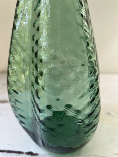 Florentine Original Empoli Optic Green Glass Triple Pinch Genie Bottle Italy - Picture 3 of 8