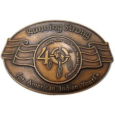 Running Strong Native American Belt Buckle Indian Youth Billy Mills Olympics Vtg