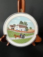 Villeroy & Boch Design Naïf Tea Tile Trivet Round Porcelain 6.5" Man Horse Buggy