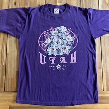 VINTAGE T Shirt Womens XL Tag Large Utah State Flower Lily Made in USA Purple