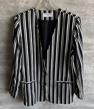 Vintage 1980s Alfred Dunner Black  White Striped Boxy Blazer Size 14P USA