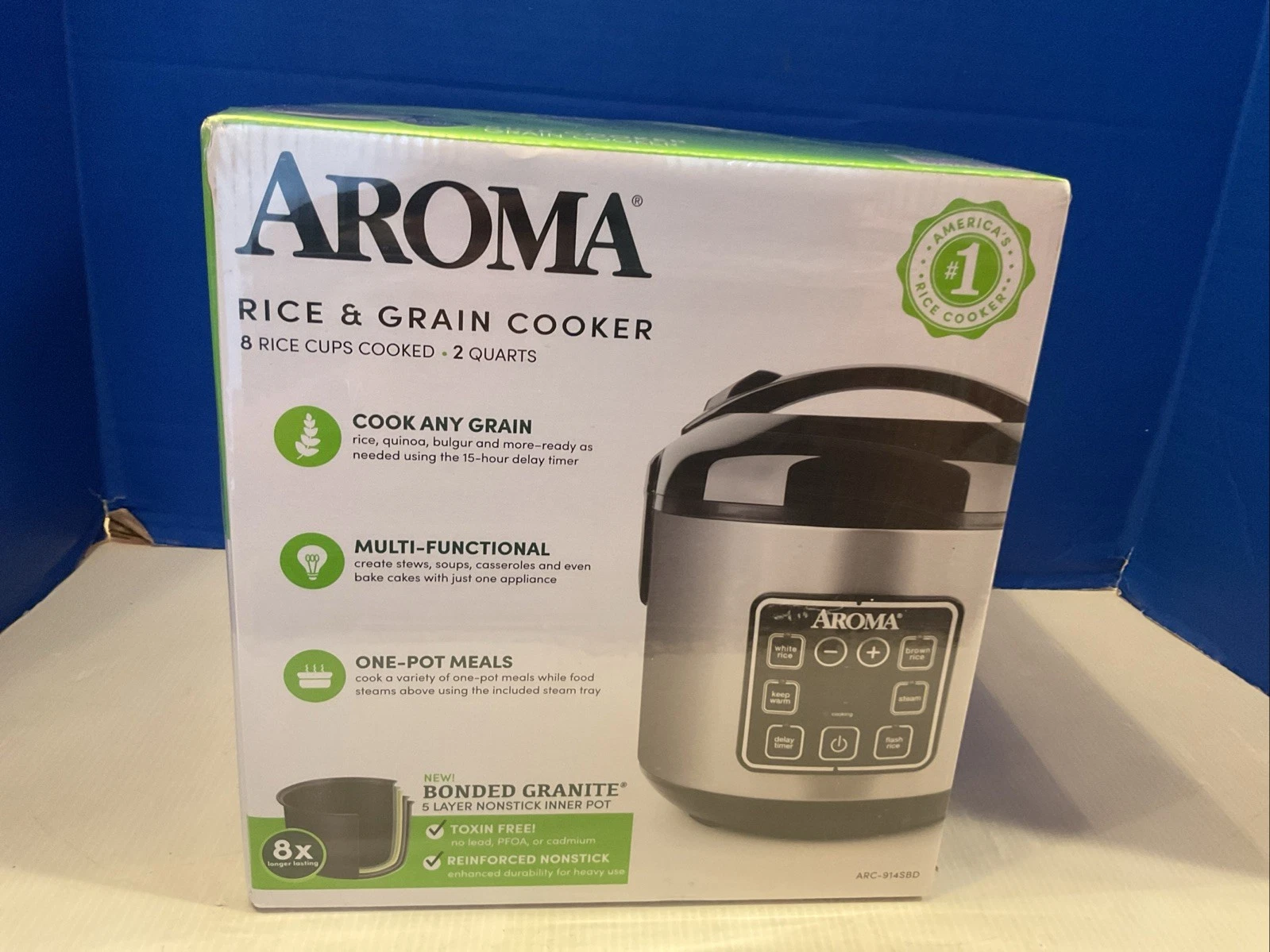NEW Aroma Digital Cool-Touch Rice Cooker & Food Steamer Stainless Steel 8 Cups