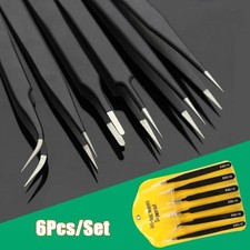 6Pcs ESD Anti-static Tweezers Set Maintenance Repair Stainless Steel Tools Kit