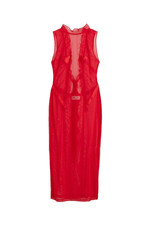 H&M CHERISH WASTE SEXY RED MESH MIDI PARTY DRESS MEDIUM UK 12-14 EU 40-42 BNWT