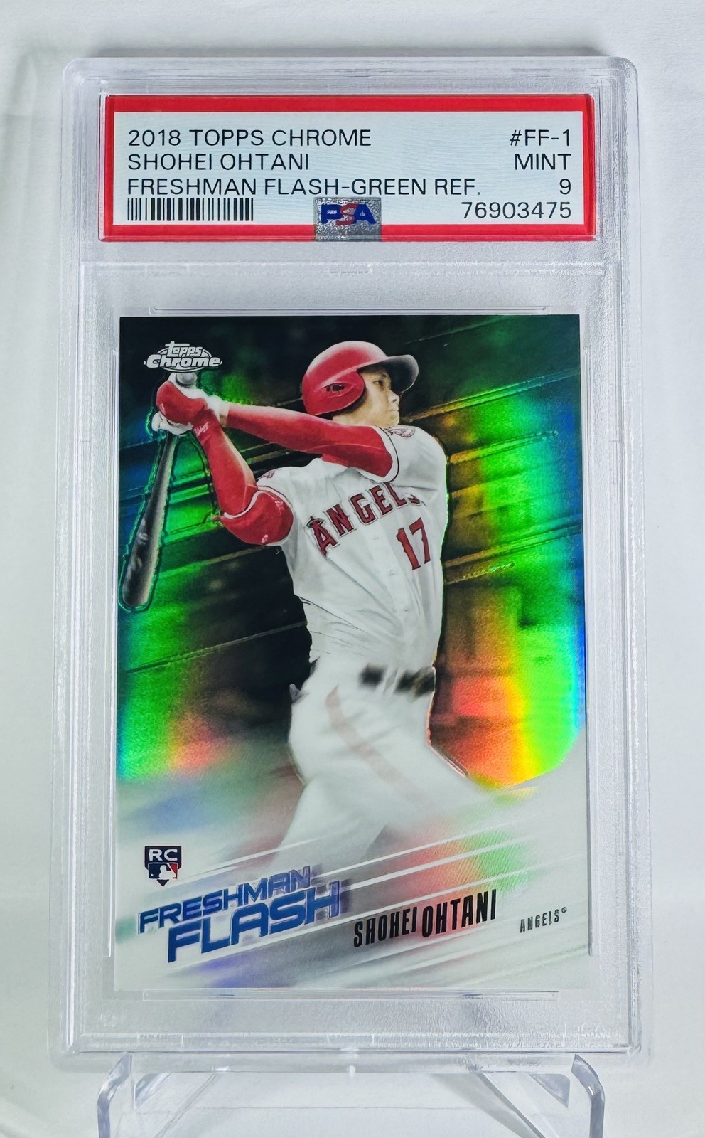 Shohei Ohtani 2018 Topps Chrome Freshman Flash Green Refractor /99 RC Psa 9