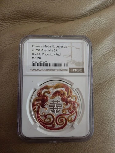 2025 Australia Chinese Myths and Legends Double Phoenix Red 1 oz Silver NGC MS70