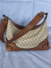 Hobo/shoulder Bag Beige And Brown Dual Zip Top Gold Hardware
