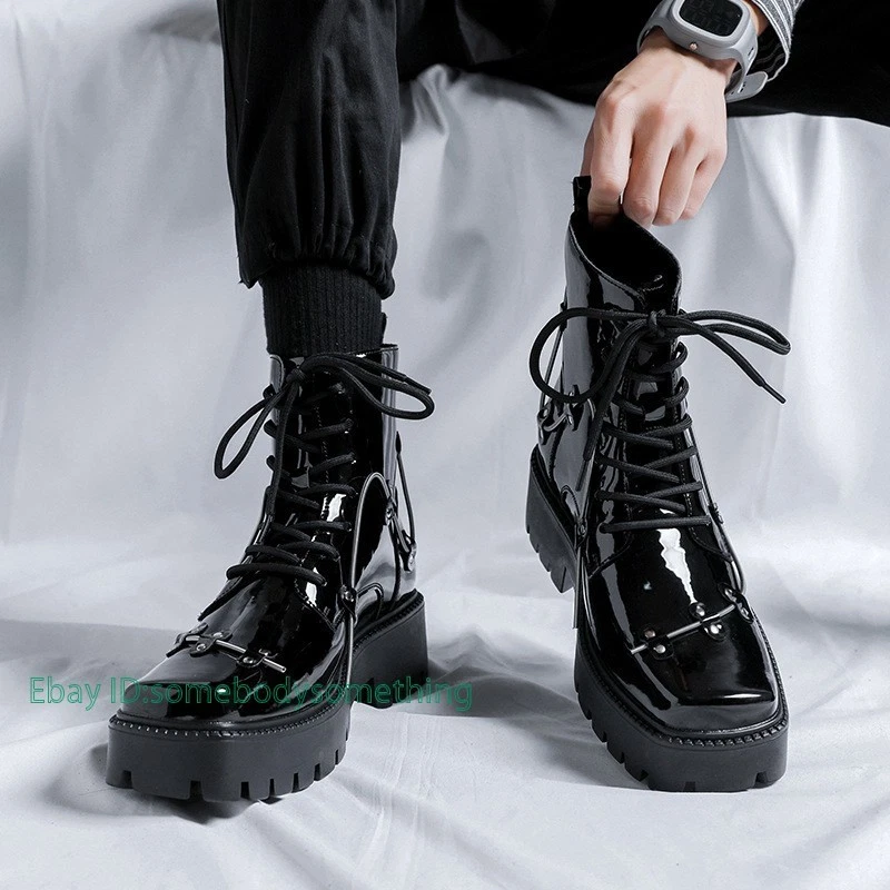 Patent Leather Motorcycle Boots - Men display picture 3