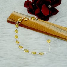 Dainty Citrine Gemstone Sterling Silver Bracelet, Yellow Bracelet, Women Jewelry