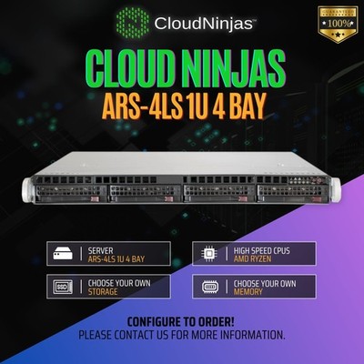 Cloud Ninjas ARS-4LS 1U 4 Bay Server AMD Ryzen 9 9900x 12 Core DDR5 ECC NVMe M.2