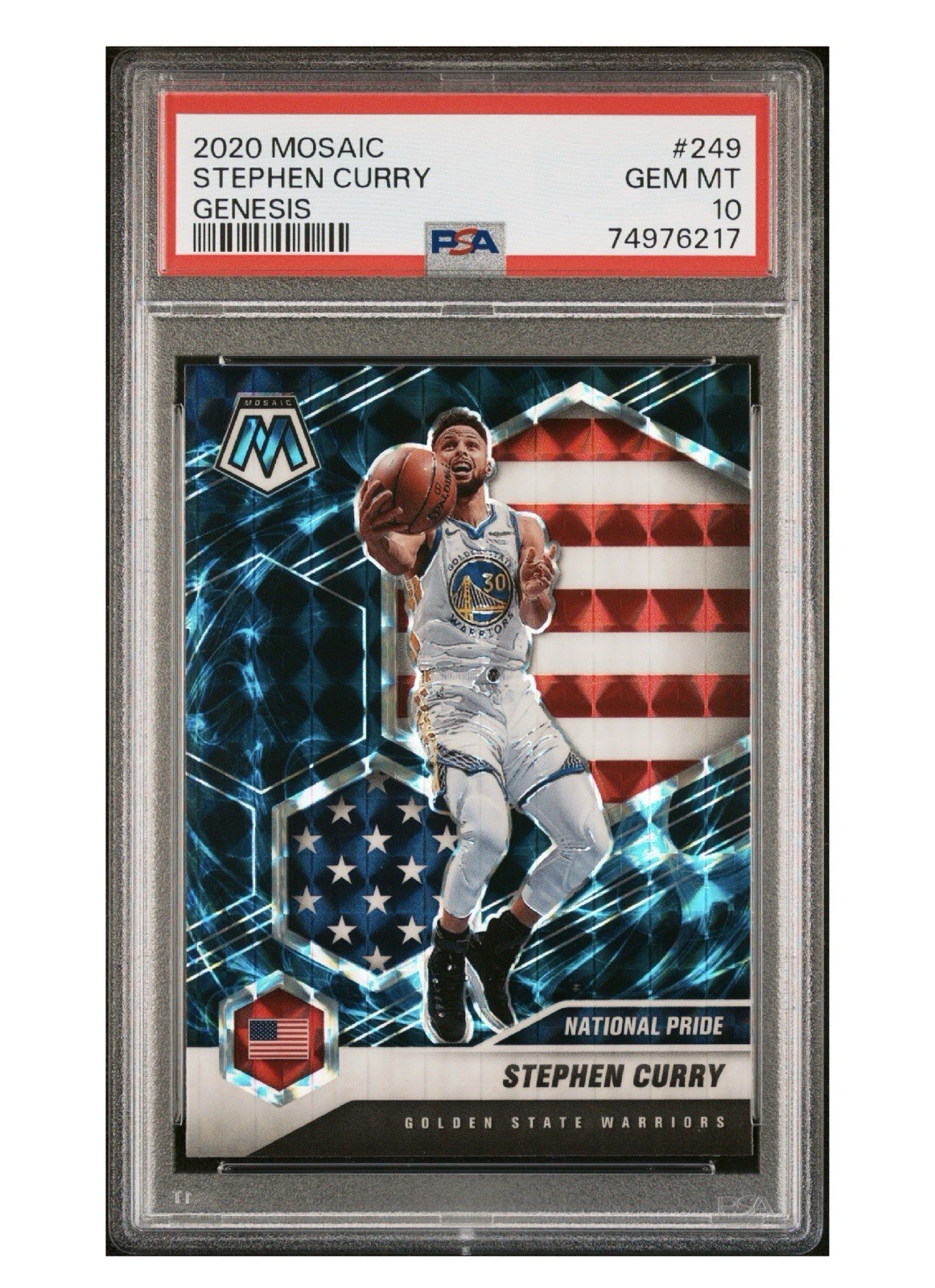 Stephen Curry 2020-21 Mosaic Genesis #249 National Pride PSA 10 GemMint Warriors