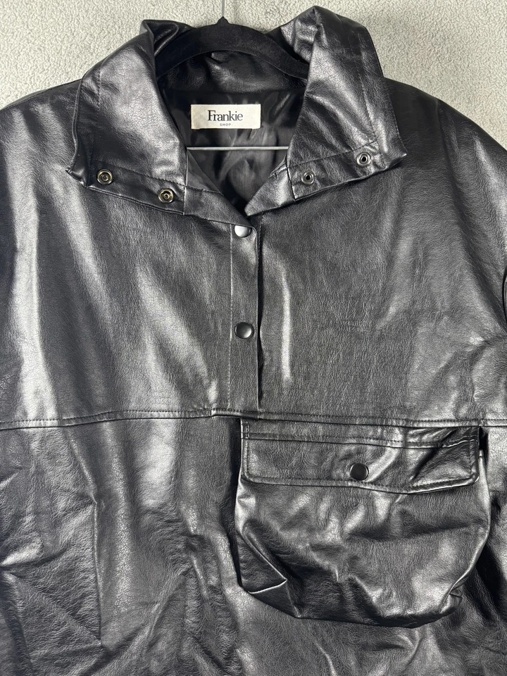 Chaqueta Frankie Shop Mujer Mediana Imitación Cuero Pullover Bolsillo Grande Moderna