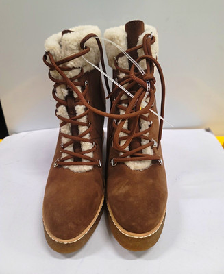 Steve Madden Marcel Women s Brown Leather Lace-Up Wedge Ankle Boots Faux Fur 8M