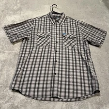 Dixxon Shirt Mens Large Gray Black Plaid Vagabond Short Sleeve Button Up