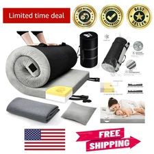 Portable Memory Foam Sleeping Pad - Waterproof, 2 Covers, Ideal for Camping