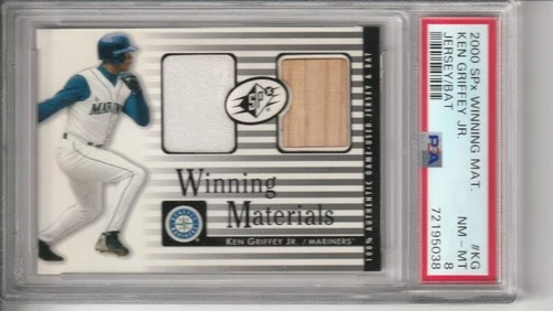 PSA 8  SP X  WINNING MATERIAL KEN GRIFFEY Jr JERSEY/ BAT BASEBALL CARD