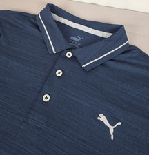 Puma Mens Heathered Navy S/S Performance Golf Polo Sz Large Preppy Embroidered