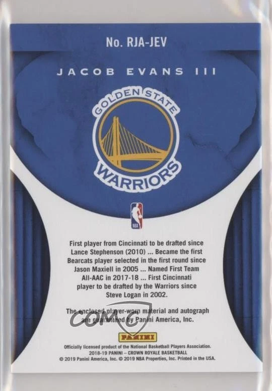 2018-19 Panini Crown Royale Rookie Jersey Prime /25 Jacob Evans III Auto RC - Image 2 of 2