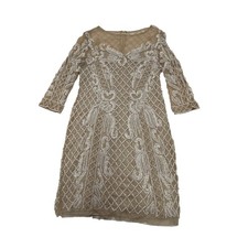 LARA Embellished Beaded Sequin Illusion Neck 3/4 Sleeve Cocktail Dress Size 14