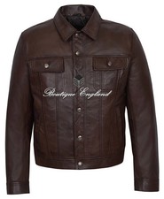 Chaqueta de camionero de cuero NAPA marrón 100 % real para hombre grande nueva
