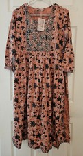 Women's Flower Printed Rayon Kurti Dress Peach And Black Size XL