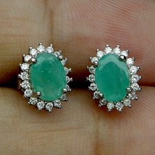 925 Sterling Silver Earrings Oval Emerald 7x5mm Natural Gemstone Jewelry