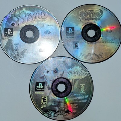 Lot of 3 PS1 Spyro Games: Original, Ripto's Rage & Year of the Dragon Disc Only