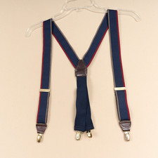 CAS Germany Suspenders Navy Blue Red Stripe Clip On Style Vintage