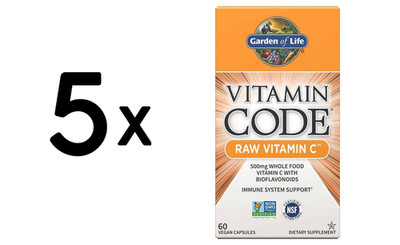 5 x Garden of Life Vitamin Code RAW Vitamin C, 500mg - 60 vcaps (633,00 EUR/kg)