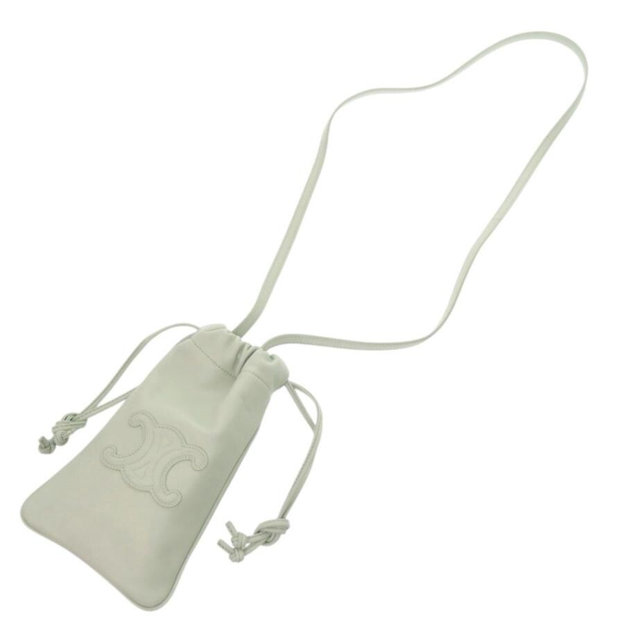 CELINE Triomphe Drawstring Phone Pouch Shoulder Bag Leather Light Green Womens — image 5