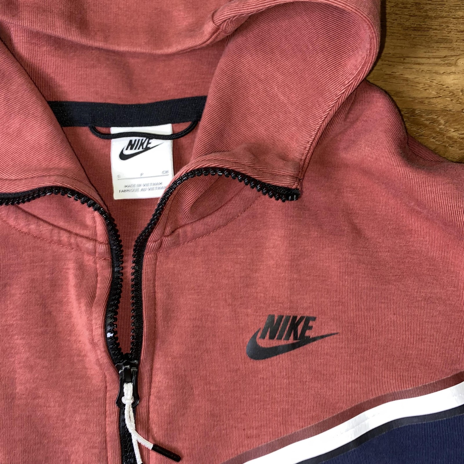 Nike Tech Fleece Hoodie Mens Small Pink Navy Full Zip Sweatshirt CU4489-661 thumbnail 7