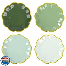 AimFun Sage Green Party Plates Gradient Green Dessert Paper Plates 7inch Gold