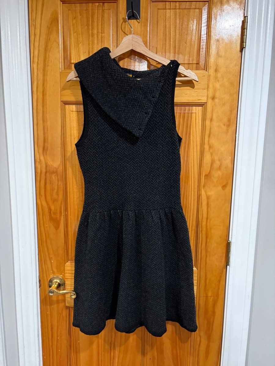 Ralph Lauren Rugby 100% Wool Herringbone Sweater Dress Black Button  Shoulder M | eBay