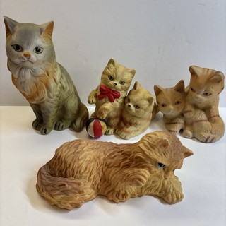 Vintage Ceramic Cat Figurines Kitten Lot Bisque Porcelain Retro Cat Decor