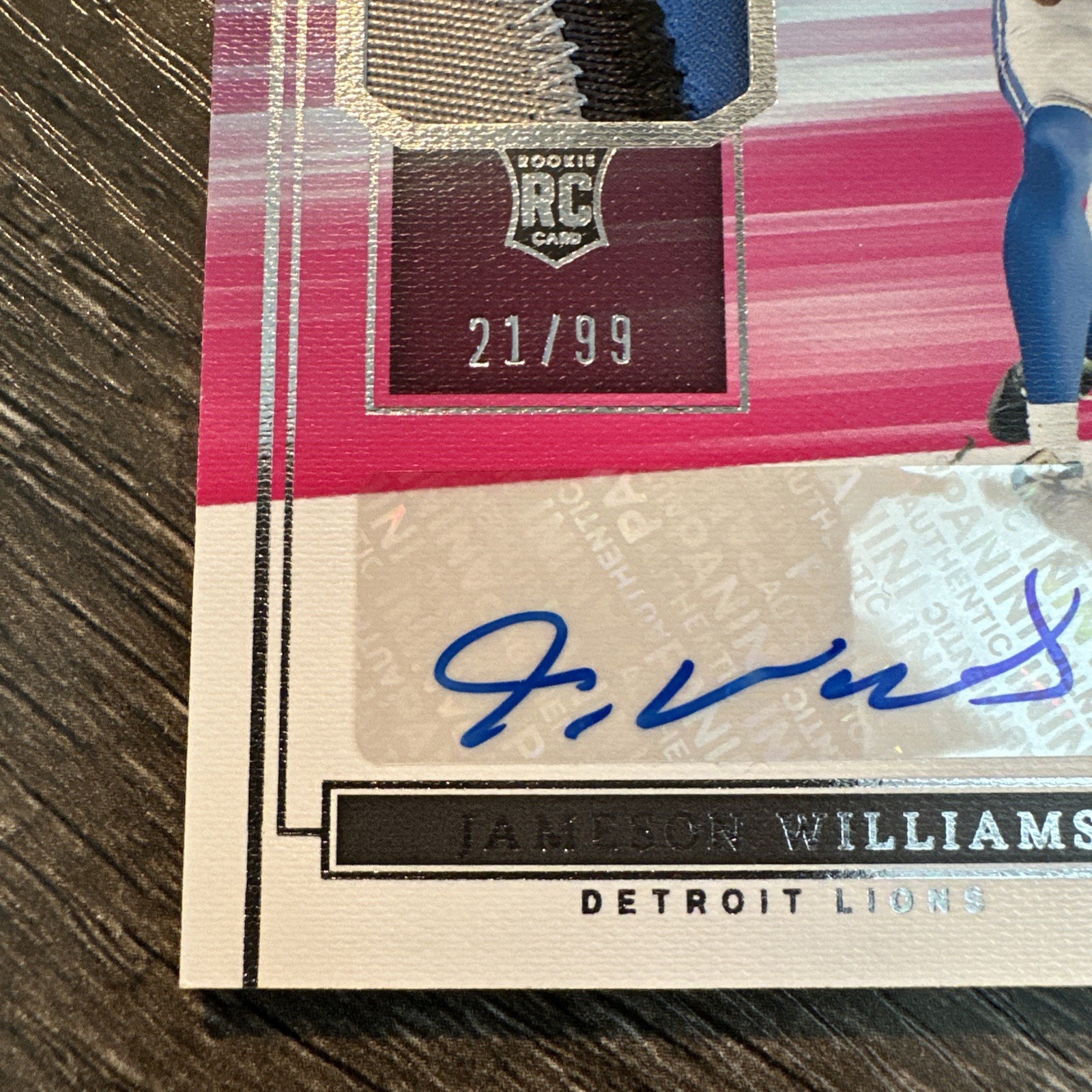 Jameson Williams 2022 Panini Impeccable #RPA-JWI Rookie Patch Auto RPA RC 21/99 view 3