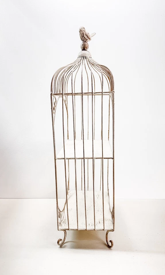 Birdcage Metal 2 Shelf French Country Étagère Shabby Chic Plant Stand Wedding - Image 3 of 4