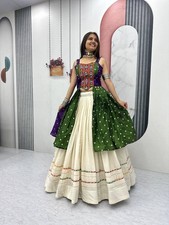 Purple Cotton Readymade Lehenga Choli Koti Set Mirror Work Navratri Garba Outfit
