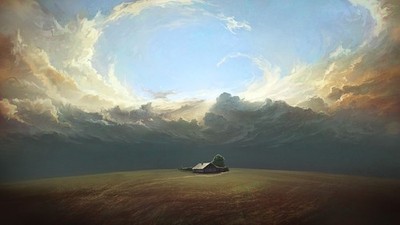 Anime clouds field house deviantart sky nature Play Gaming Mat Desk Game Desk