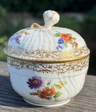 Antique KPM Germany Hand Painted Flowers Sugar Bowl 3”x 3” 19th Century