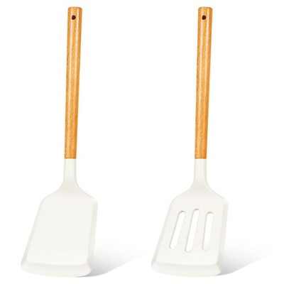 2Pcs Spatula Silicone Set Turner Kitchen Spatulas 3.2x13inches, White