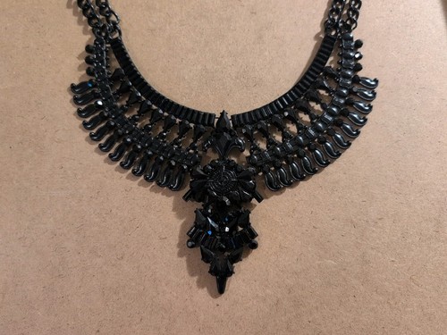 Kayya Statement Bib Necklace Boho Black Metal. Black Rhinestones, Adjustable