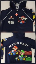 Youth Sz M Mario Kart Full Zip Hoodie AOP Navy Blue Toad Zipper Pull Nintendo