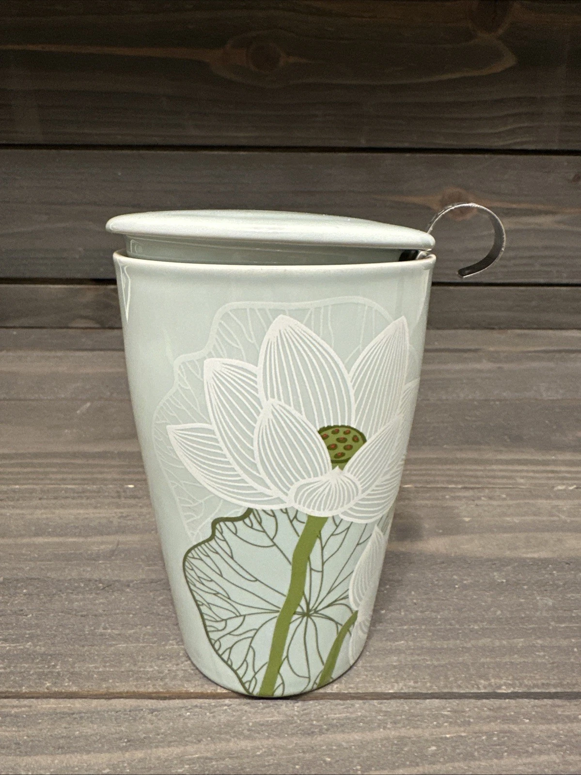 Tea Forte Lotus Flower Ceramic Steeping Cup Mug with Lid & Metal Infuser